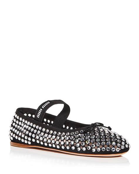 Miu Miu Women's Crystal Embellished Perforated Ballet Flats 